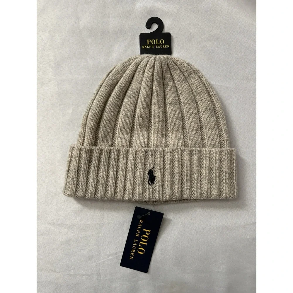 NEW MENS Polo Ralph Lauren Beanie Gray Heather Wool Blend Ribbed Cuff Beanie